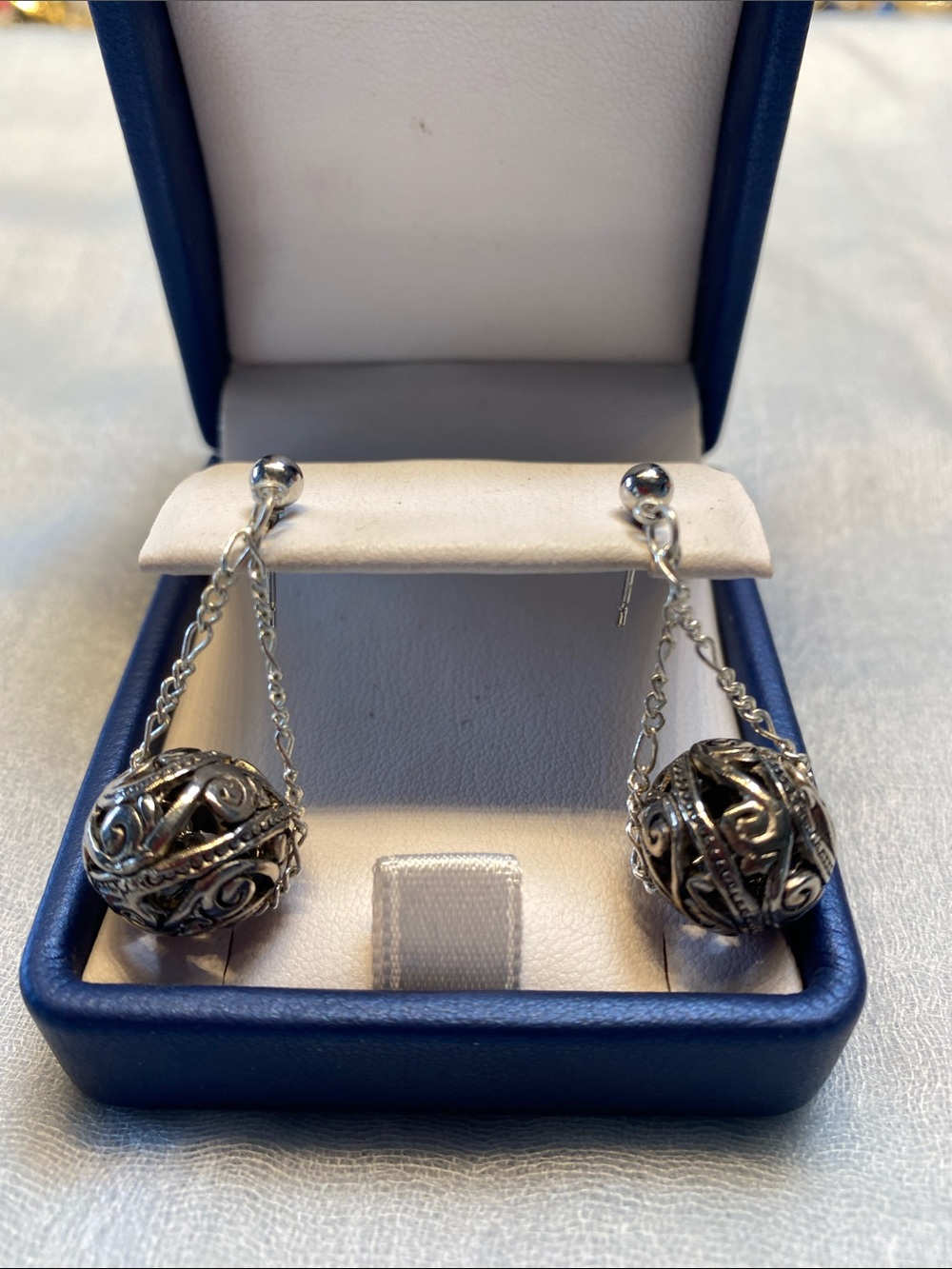 Silver Filigree Drop Ball Earrings